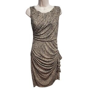 Betsey Johnson Size‎ 2 Leopard Animal Print Ruched Bodycon Dress Ruffle Lined